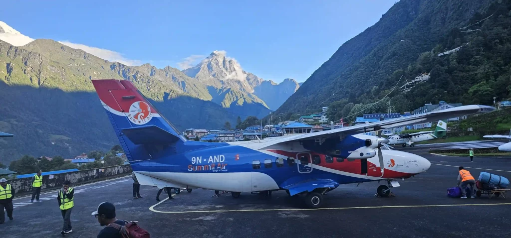 Plane landing at Lukla Airport
